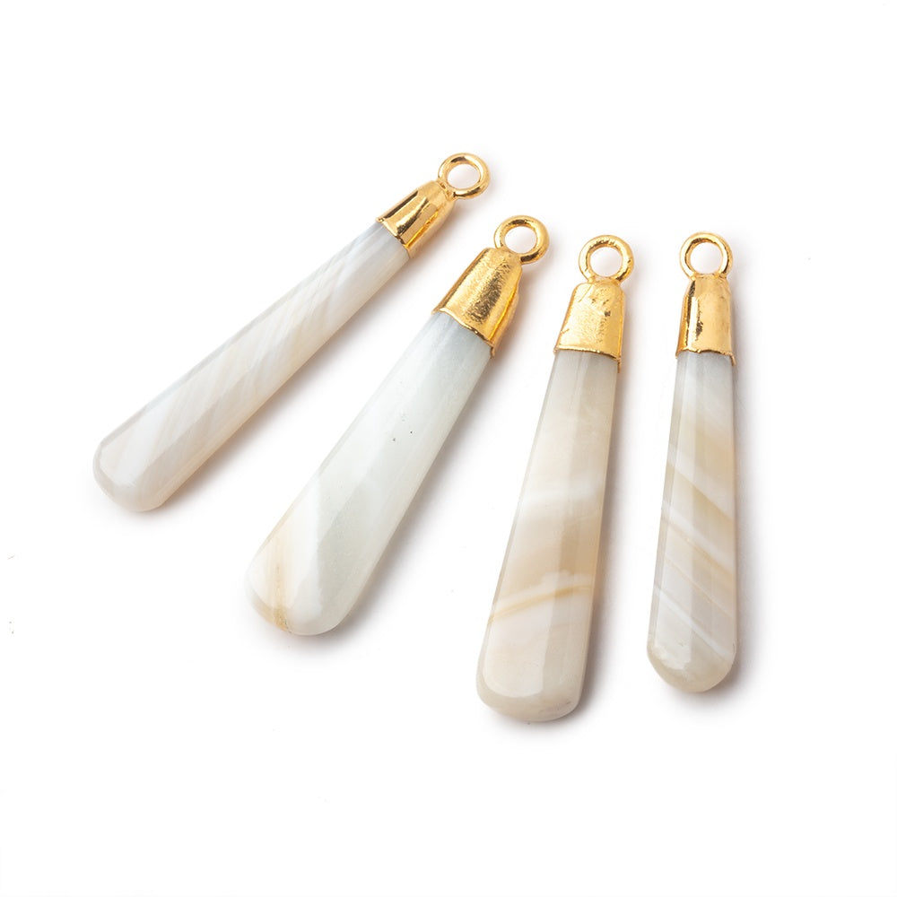 Gold Leafed Champagne Banded Agate pear Pendant 1 focal bead 29x7mm
