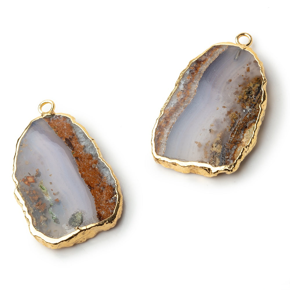 27x18mm Gold Leafed Blue Chalcedony & Matrix plain slice 1 Pendant