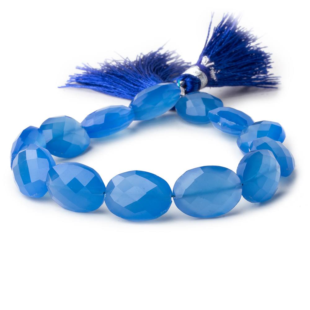 10x13mm Santorini Blue Chalcedony straight drilled faceted ovals 7 inch 15 beads