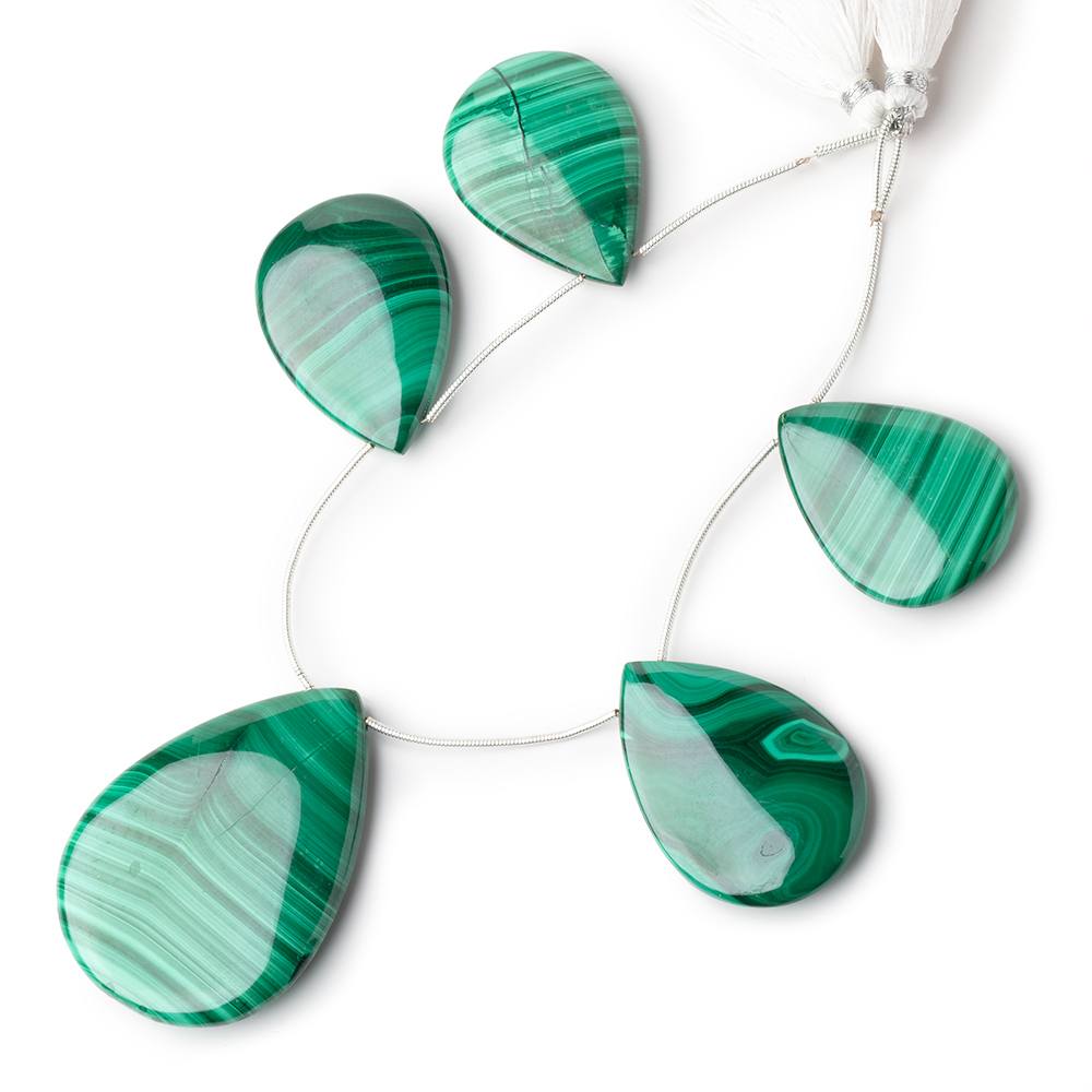 34x25-49x36mm Malachite Plain Pear Briolettes 6 inch 5 Beads