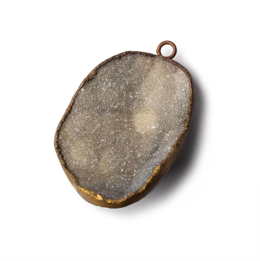 34x25x10mm Burnished Gold Leaf Edged Grey Brown Drusy Focal Pendant 1 piece