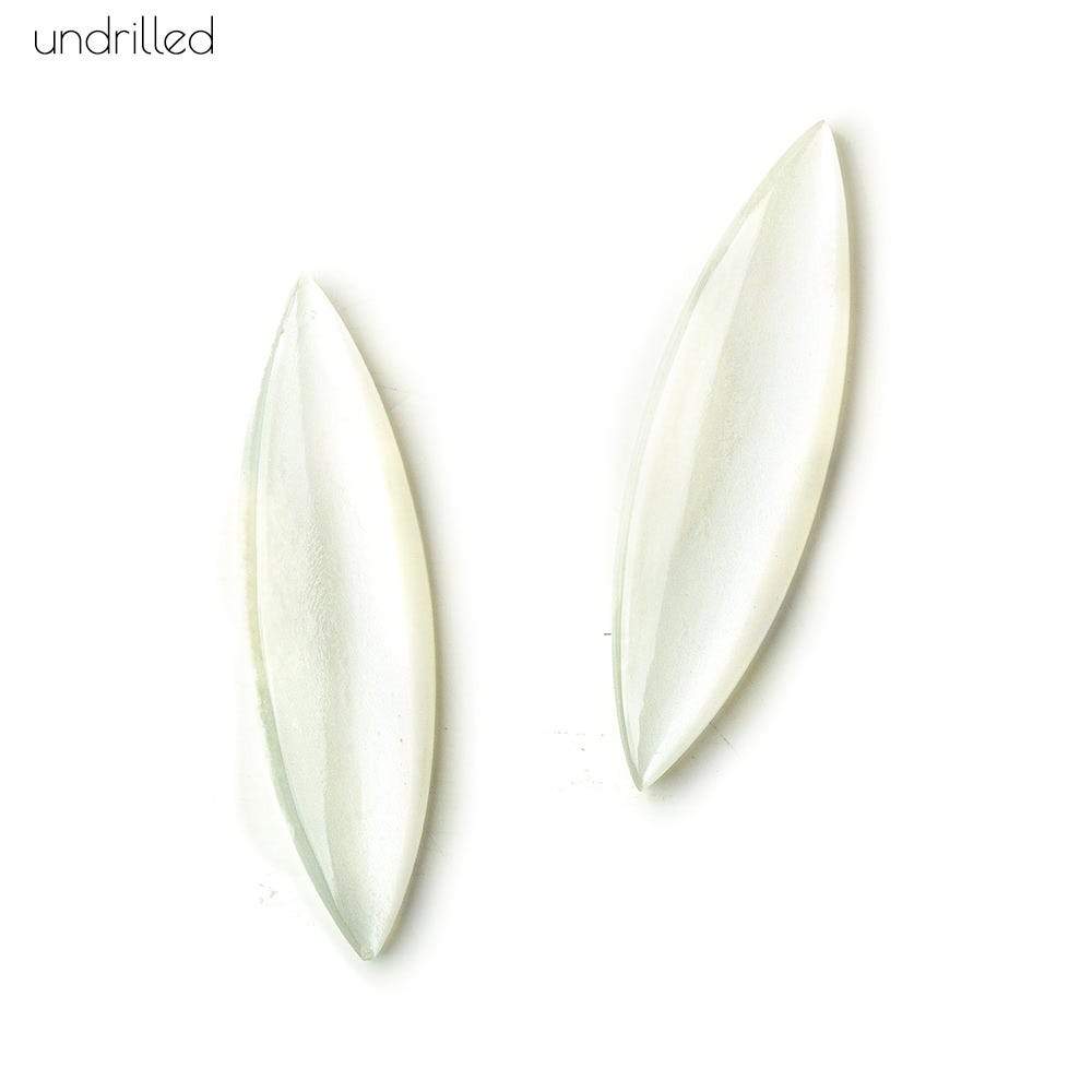 34x9x3mm White Moonstone Gem Quality Plain Marquise Focal Set of 2
