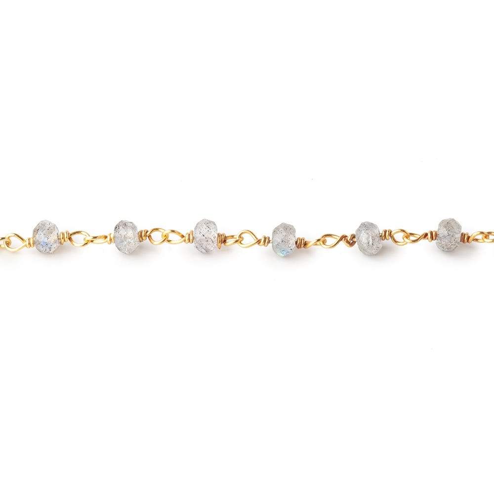 3.5mm Labradorite Micro Faceted Rondelles on Vermeil Chain by the Foot 38pcs