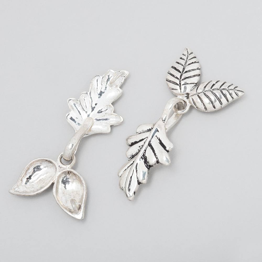 35x18mm Antiqued Sterling Silver Hook & Eye Clasp with Leaves 1 piece