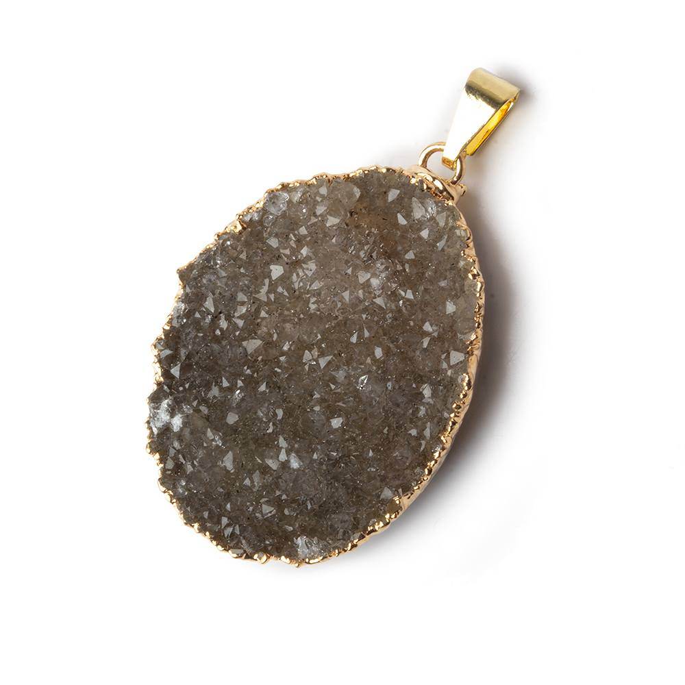 37x28x9mm Gold Leaf Edged Smoky Quartz Drusy with Bail 1 piece