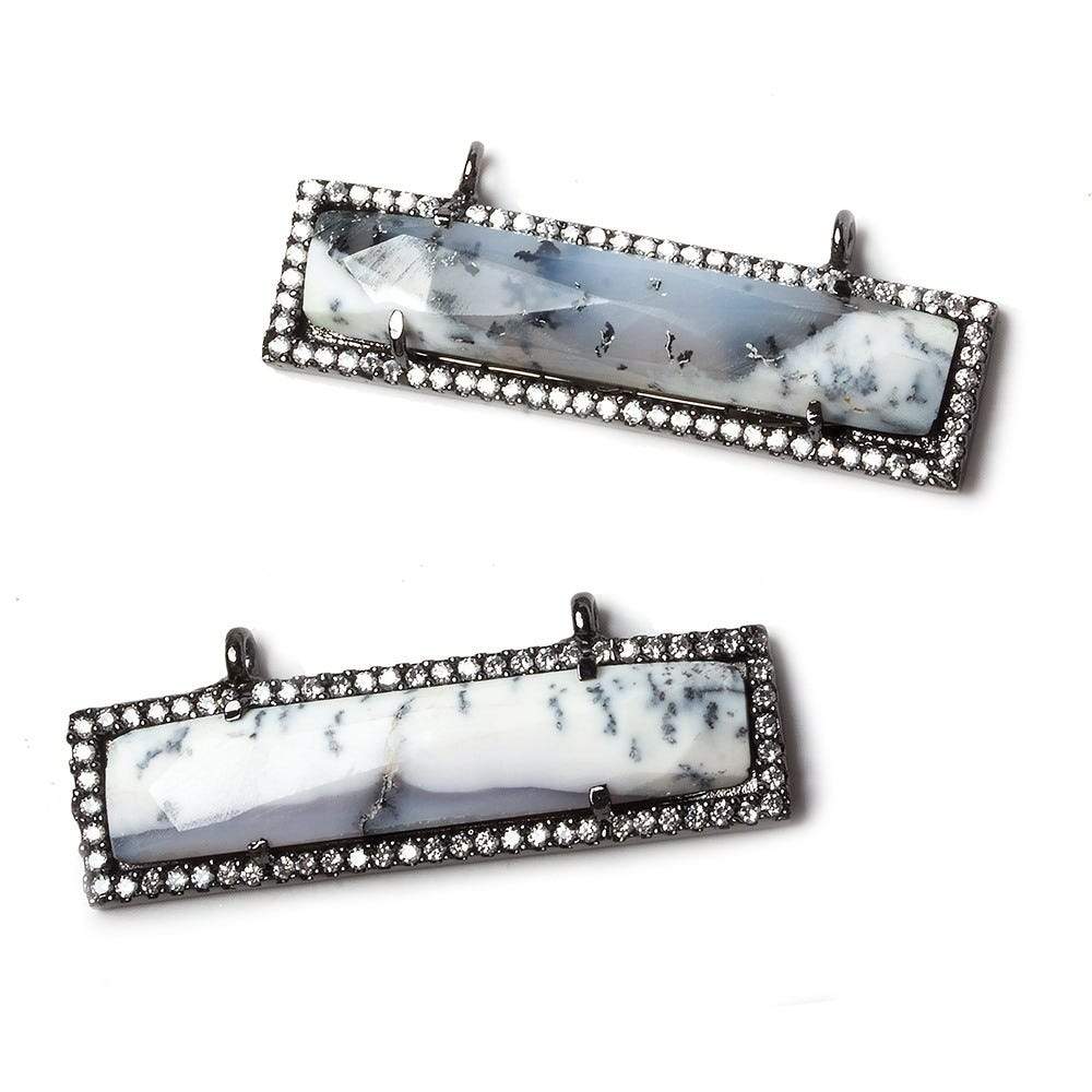 39x10.5mm Black Gold Bezel CZ and Dendritic Opal Bar 2 ring East - West Connector 1 piece