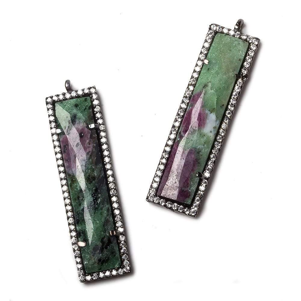 39x10.5mm Black Gold Bezel CZ and Ruby Zoisite Bar 1 ring Pendant 1 piece