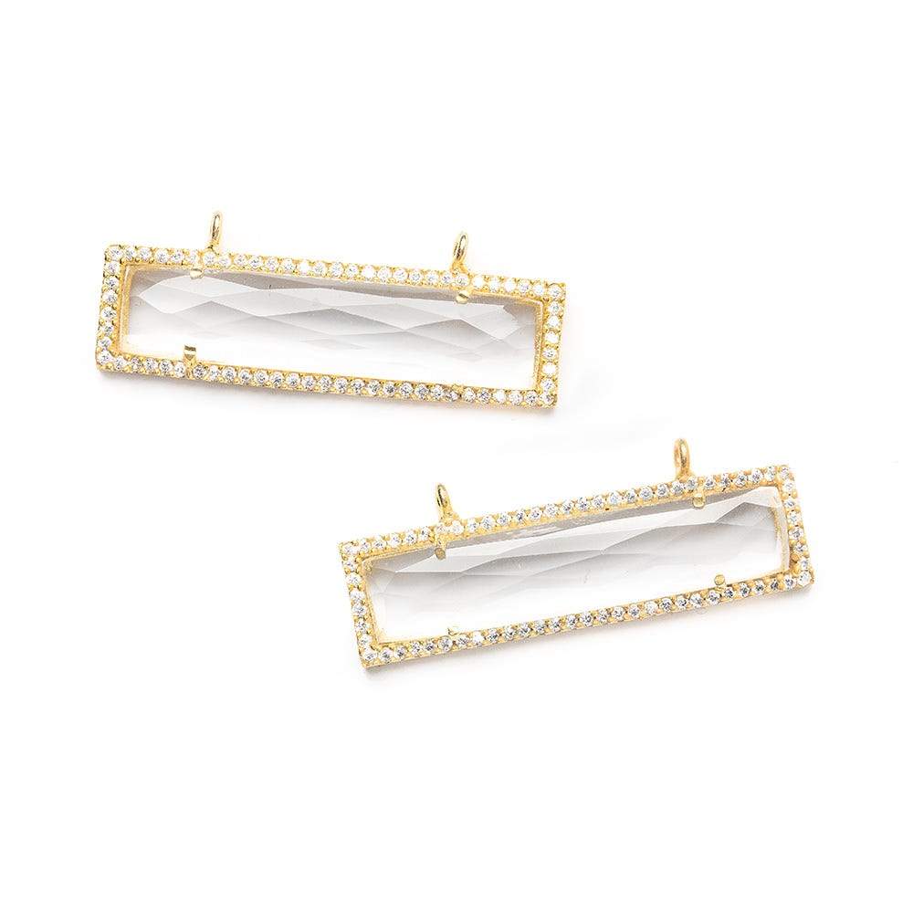39x10.5mm Vermeil Bezel CZ & Crystal Quartz Bar 2 Prong East - West Connector 1 piece