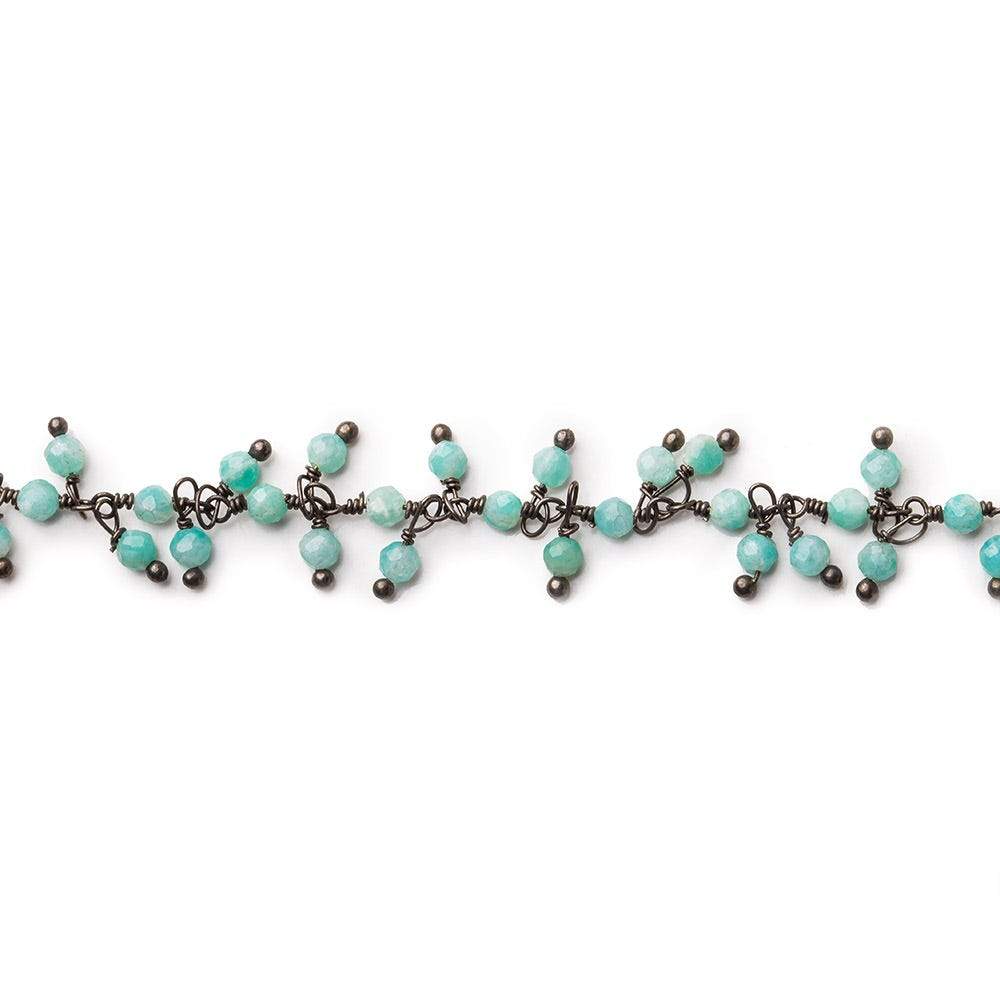 3mm Amazonite micro-faceted round Black Gold Dangling Chain by the foot