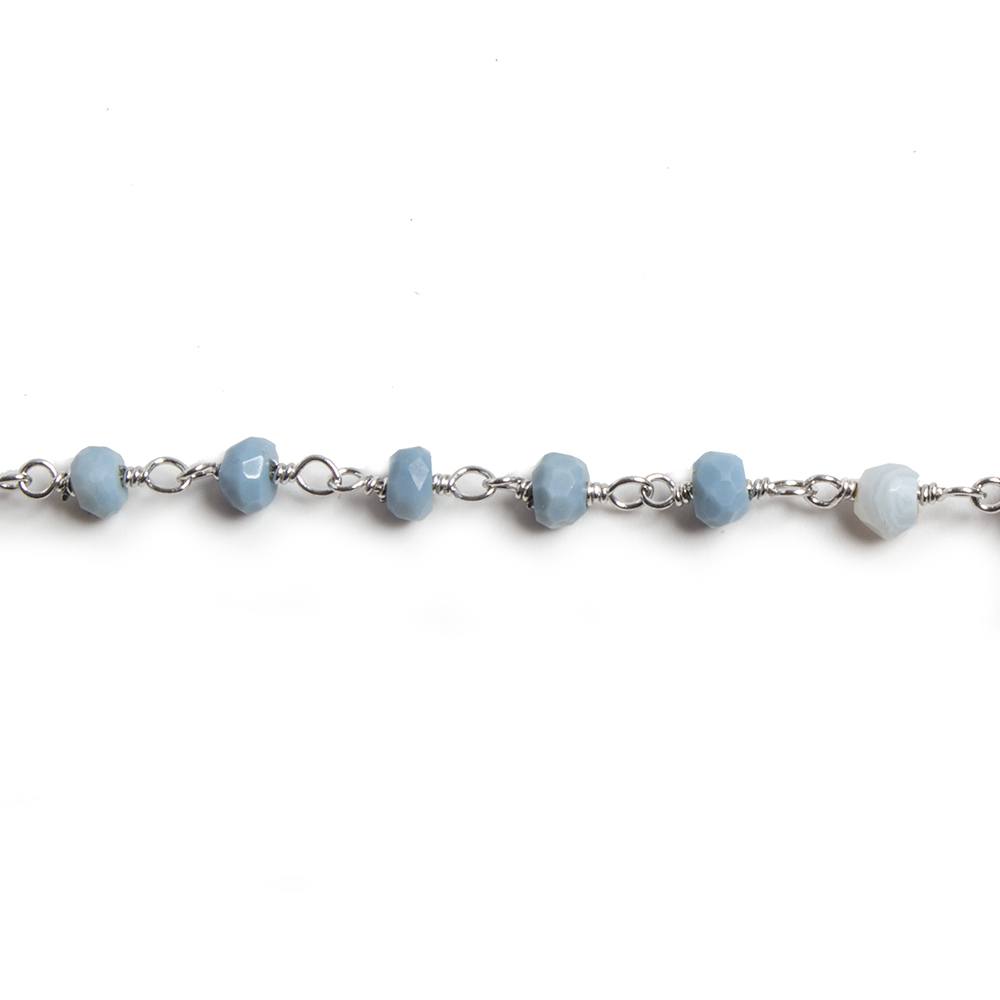 3mm Denim Blue Opal faceted rondelle Silver Chain by the foot 34 pieces