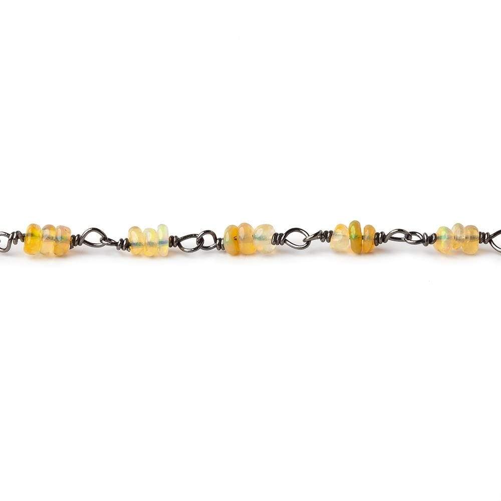 3mm Ethiopian Opal plain rondelle trio Black Gold .925 Silver Chain AAA