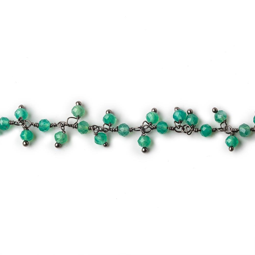 3mm Green Onyx micro faceted round Black Gold Dangling Chain by the foot