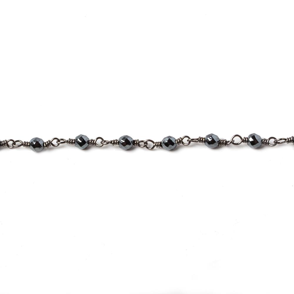 3mm Hematite faceted round Black Gold chain by the foot 34 pieces