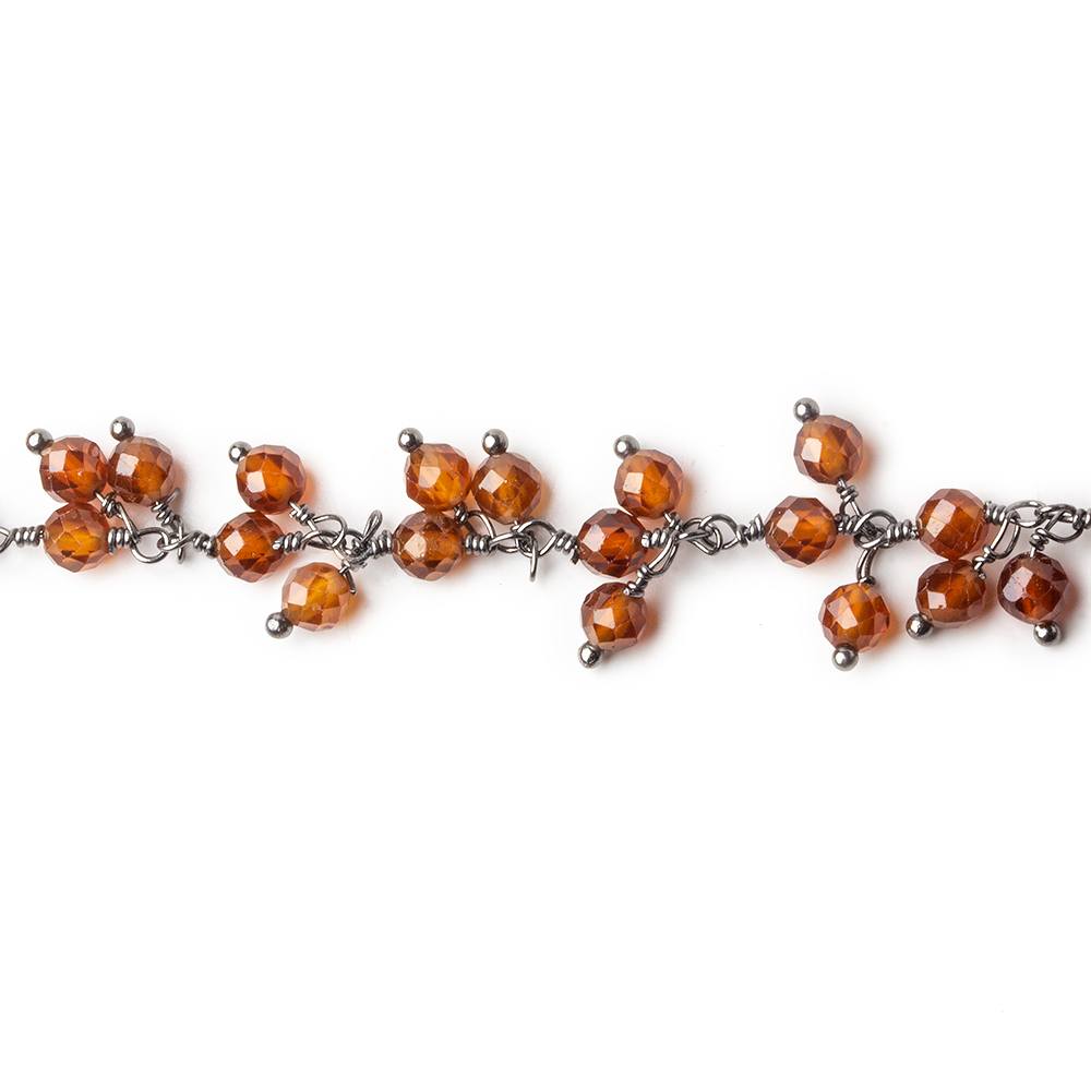 3.5mm Hessonite Garnet microfaceted round Black Gold Dangling Chain by the foot