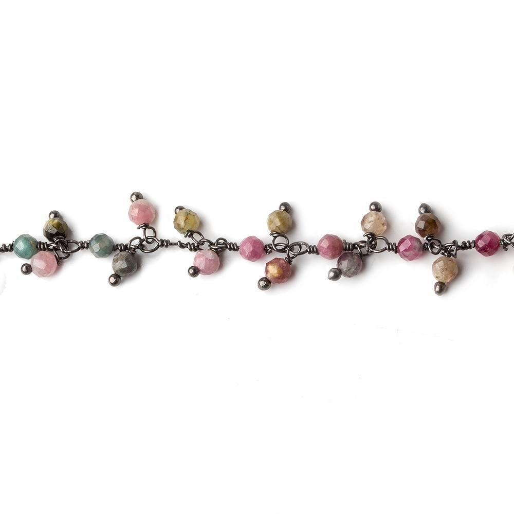 3mm Multi Color Tourmaline micro-faceted round Black Gold Dangling Chain by the foot