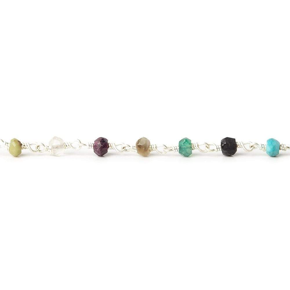 3mm Multi-Gemstone Silver plated Chain by the foot