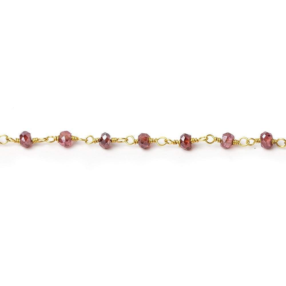 3mm Mystic Rhodolite Garnet faceted rondelles on Gold Chain