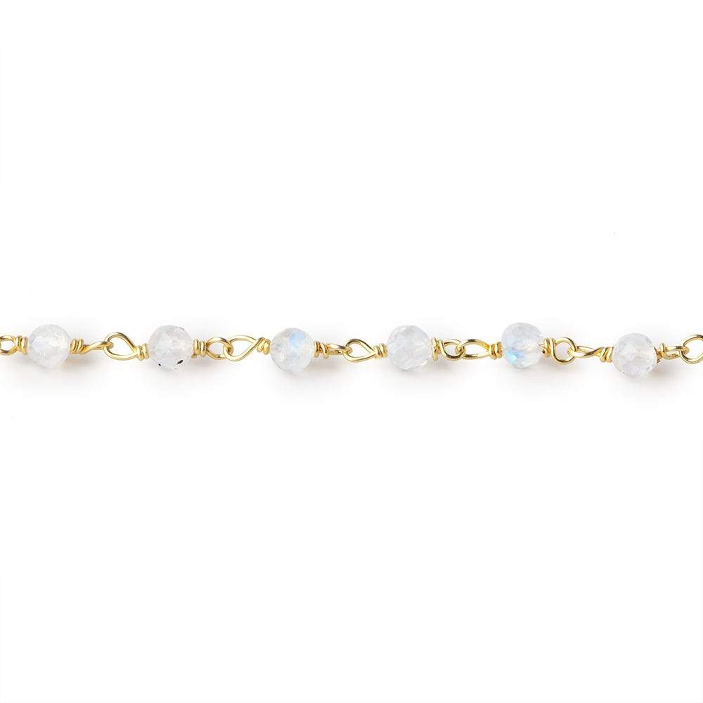 3mm Rainbow Moonstone Micro Faceted Rounds on Vermeil Chain by the Foot