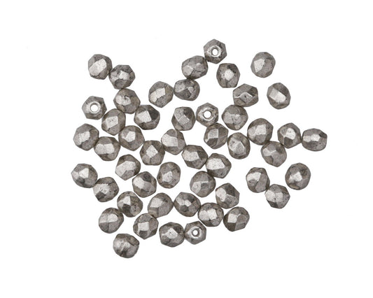 Fire Polish, Metallic Antique Silver, 3mm