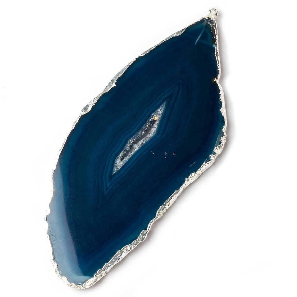 3x1 inch Silver Leafed Aegean Blue Agate Focal Pendant 1 piece