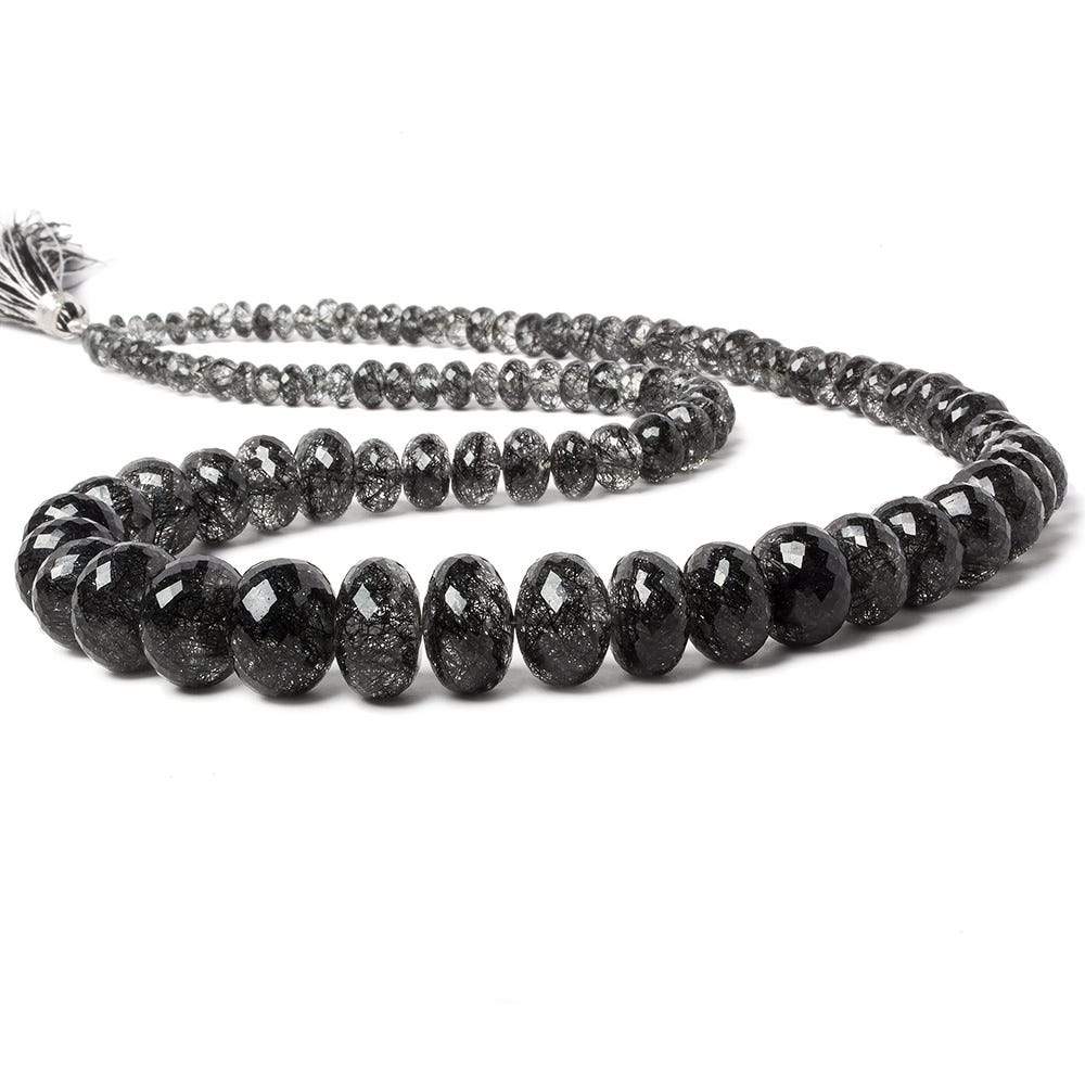 4-15mm Black Tourmalinated Quartz faceted rondelles 20 inch 105 beads AAA