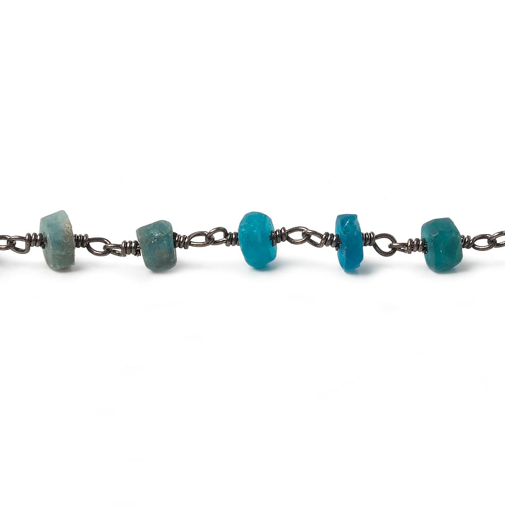 4-5mm Frosted Neon Apatite plain heishi Black Gold Chain by the foot 37 pcs