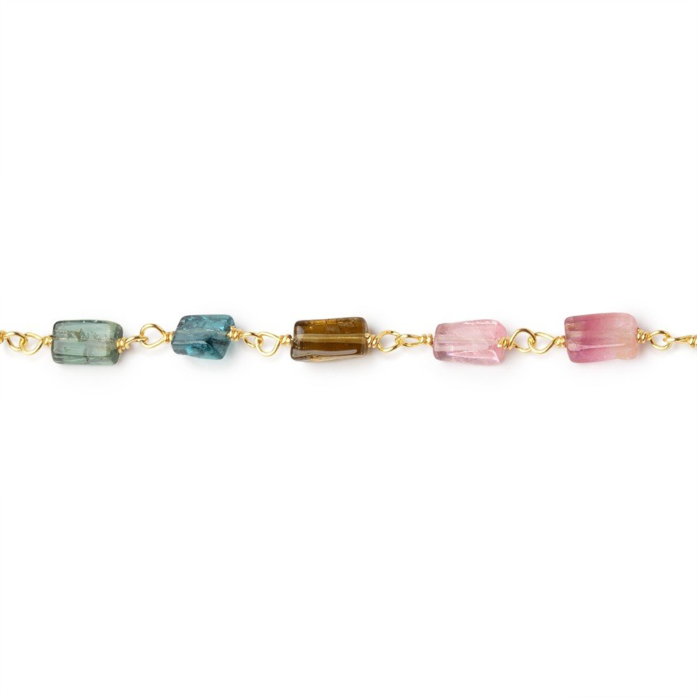 4-6mm Multi Color Tourmaline Plain Rectangles on Vermeil Chain