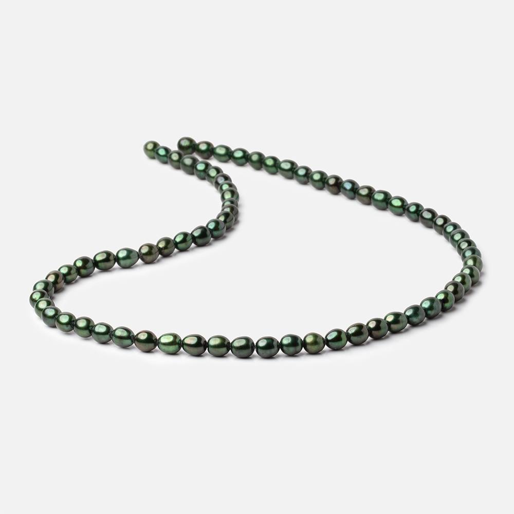 6x5mm Emerald Green Straight Drill Oval Freshwater Pearl 15 inch 68 pcs