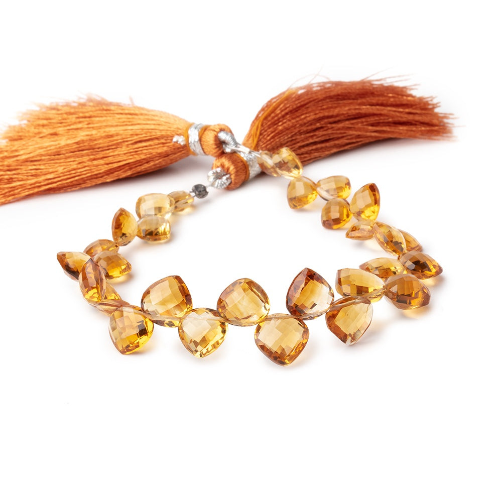 6-8mm Madeira Citrine Shoulder Drilled Faceted Hearts 6.5 inch 30 Beads AAA