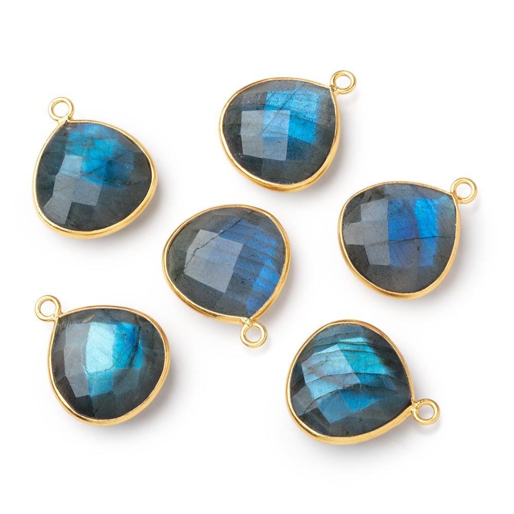 15mm Vermeil Bezel Blue Flash Labradorite Faceted Heart 1 piece