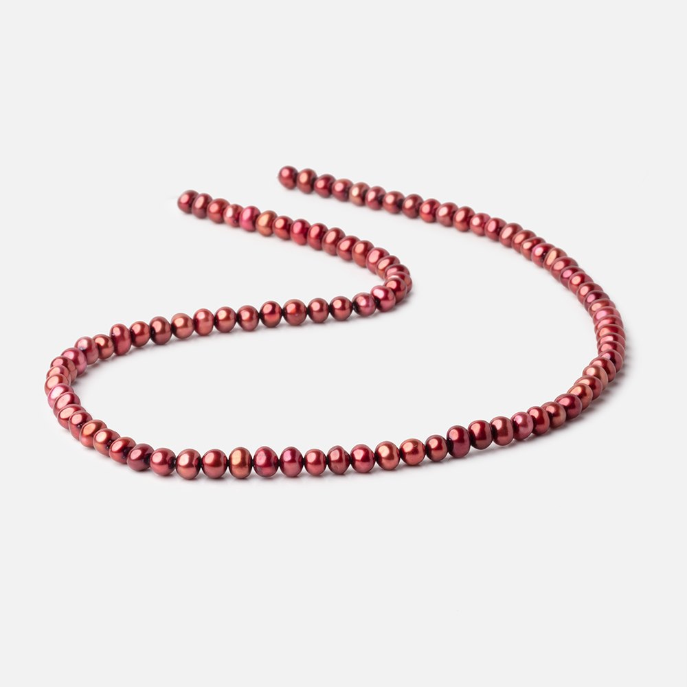 5x4mm Pomegranate Red Side Drilled Off Round Freshwater Pearl 15 inch 101 pieces