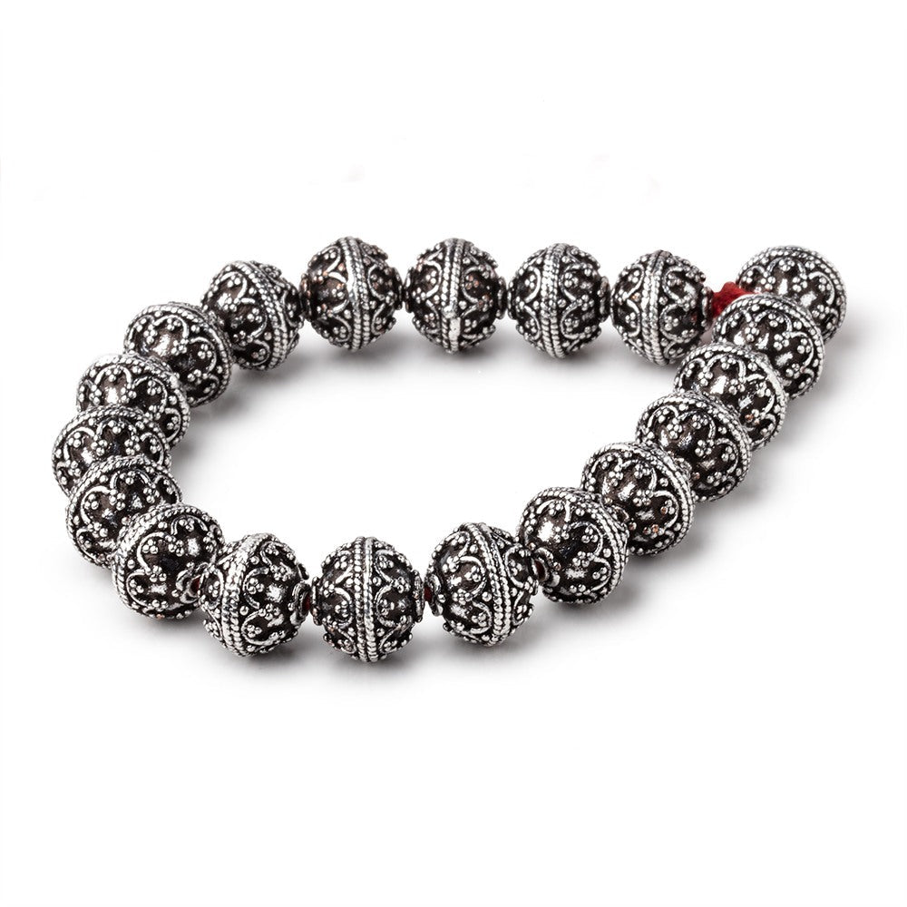12mm Antiqued Sterling Silver Plated Copper Moroccan Round 8 inch 18 Beads