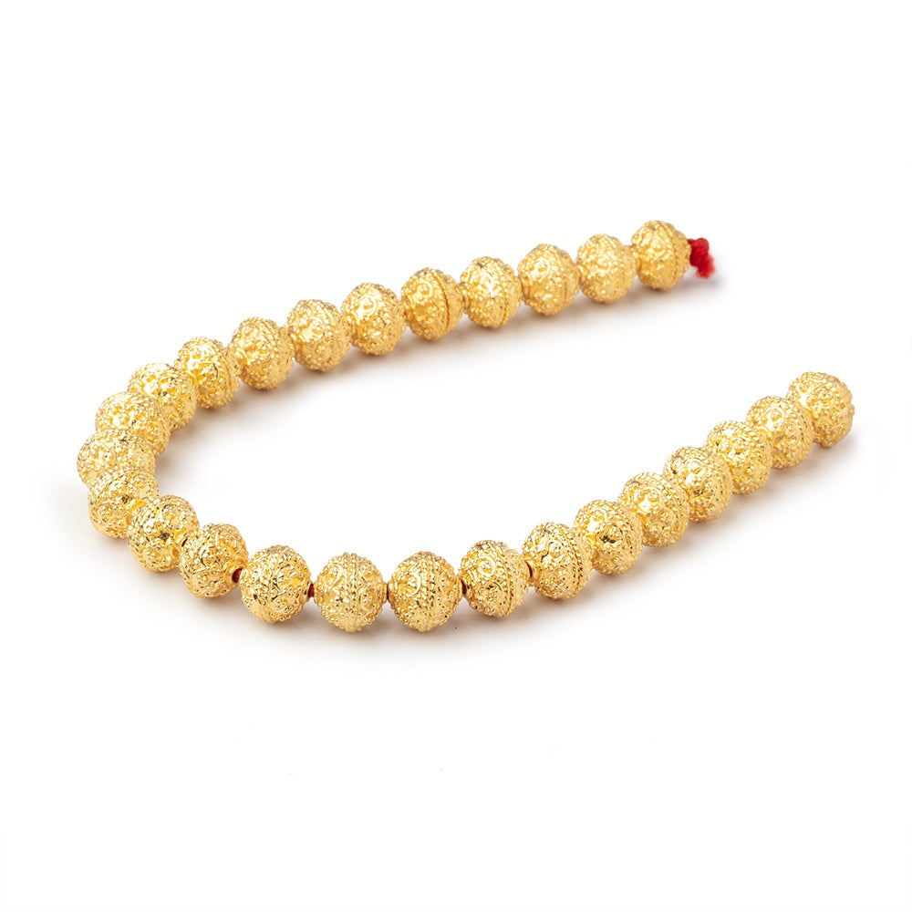 9mm 22kt Gold Plated Copper Round Moroccan Round 8 inch 25 Beads