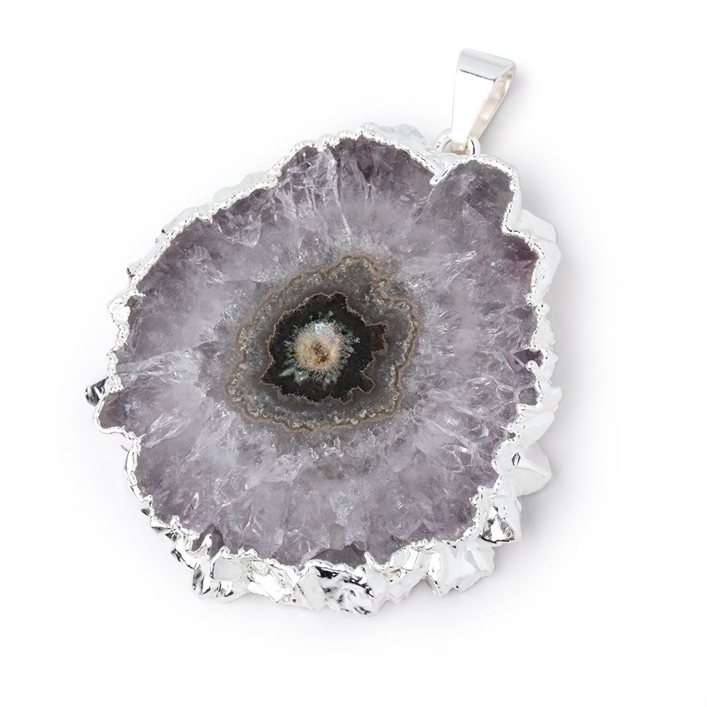 42x39mm Silver Leafed Amethyst Solar Quartz Slice Pendant 1 focal piece