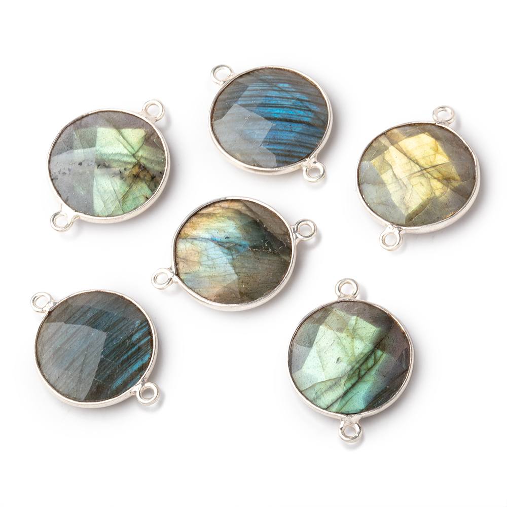 17mm Sterling Silver Bezeled Labradorite Faceted Coin Connector 1 piece