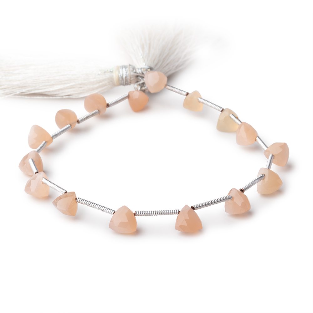 5-6mm Angel Skin Moonstone Top Drilled Trillion Beads 8 inch 16 pieces