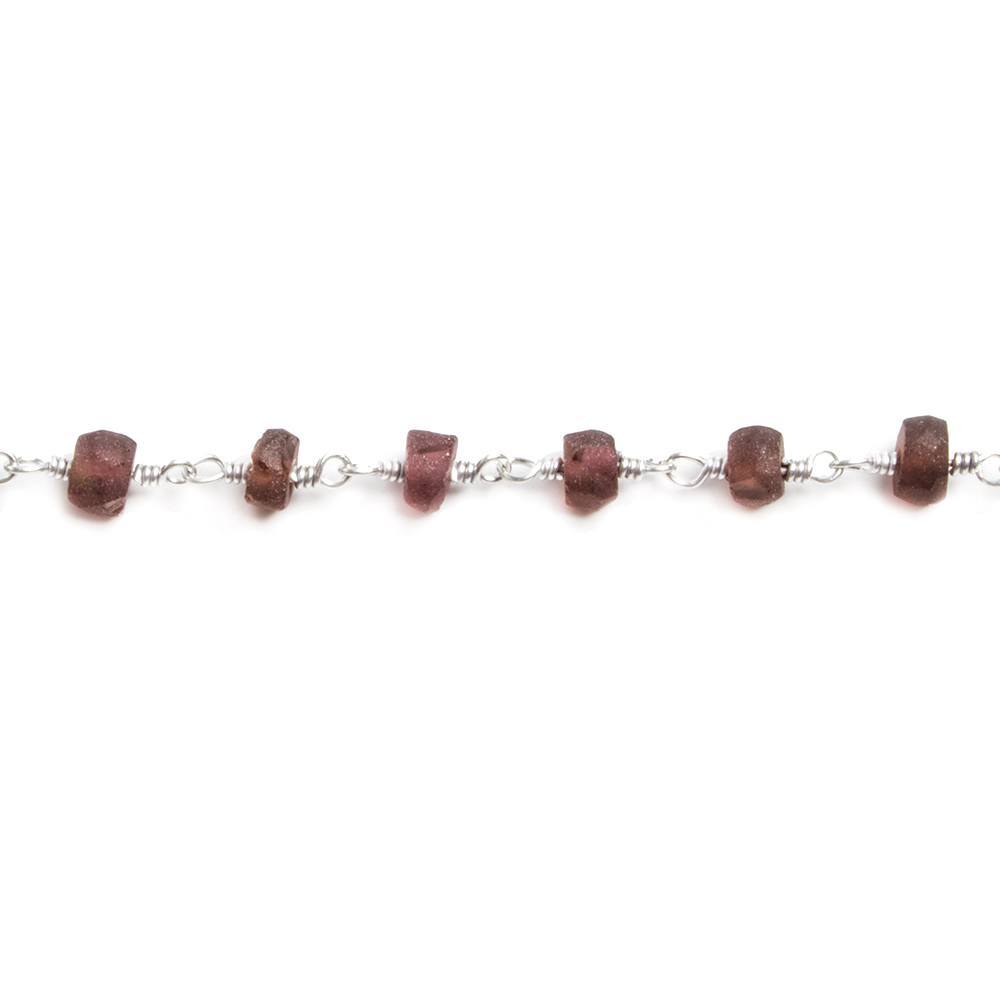 4.5-5mm Matte Garnet rondelle Silver plated Chain by the foot 32 pieces