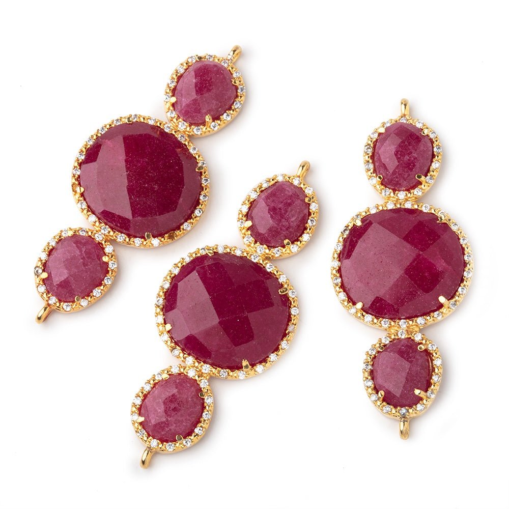 45x20mm Vermeil CZ Bezel Ruby 3 Nugget Connector 1 Focal Bead