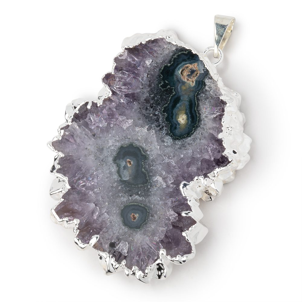 45x38mm Silver Leafed Amethyst Solar Quartz Slice Pendant 1 focal piece