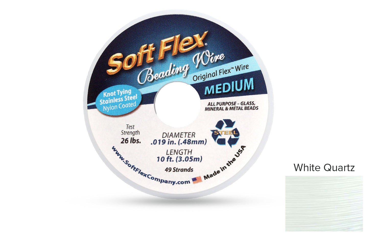 Soft Flex Beading Wire 49 Strand .019 Inch White Quartz - 1spool