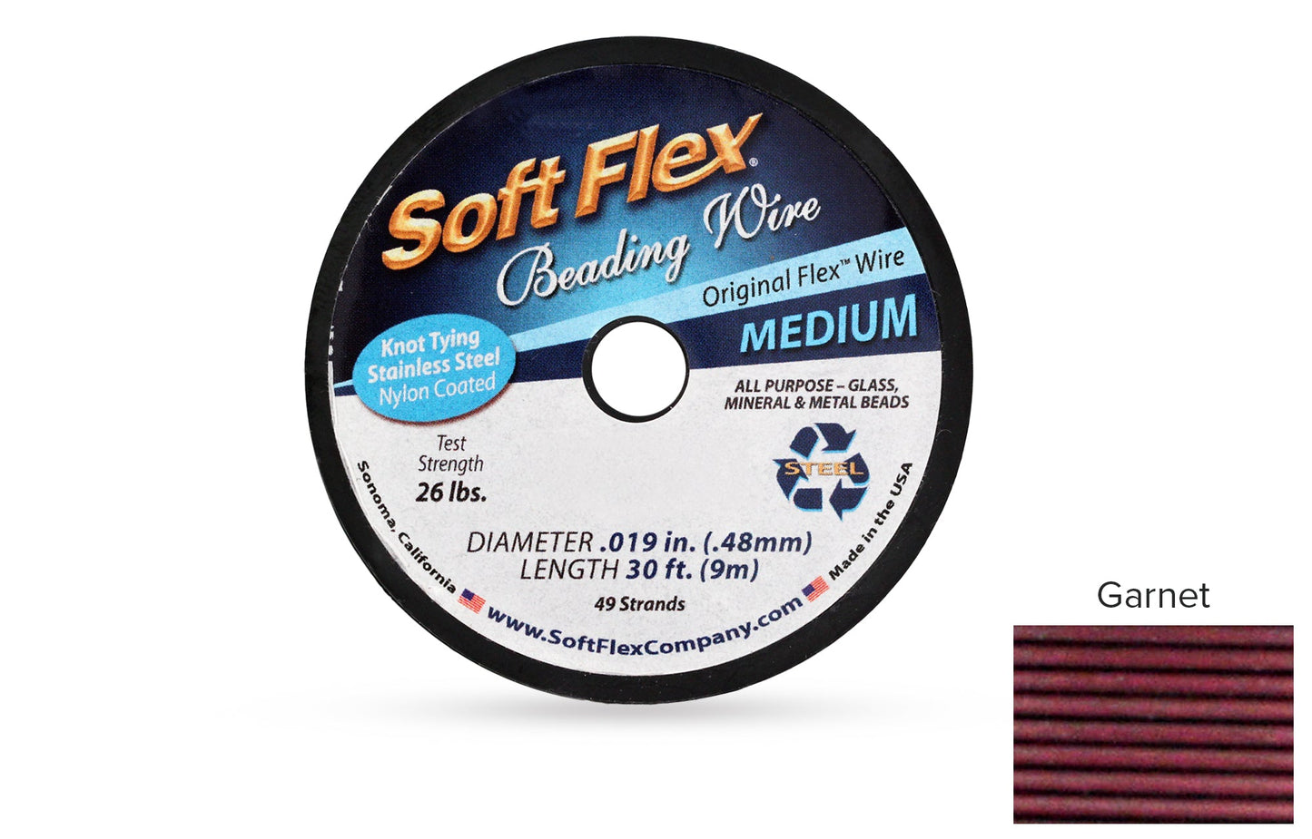 Soft Flex Beading Wire 49 Strand .019 Inch Garnet - 1spool