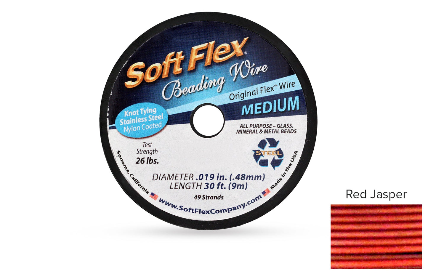 Soft Flex Beading Wire 49 Strand .019 Inch Red Jasper - 1spool
