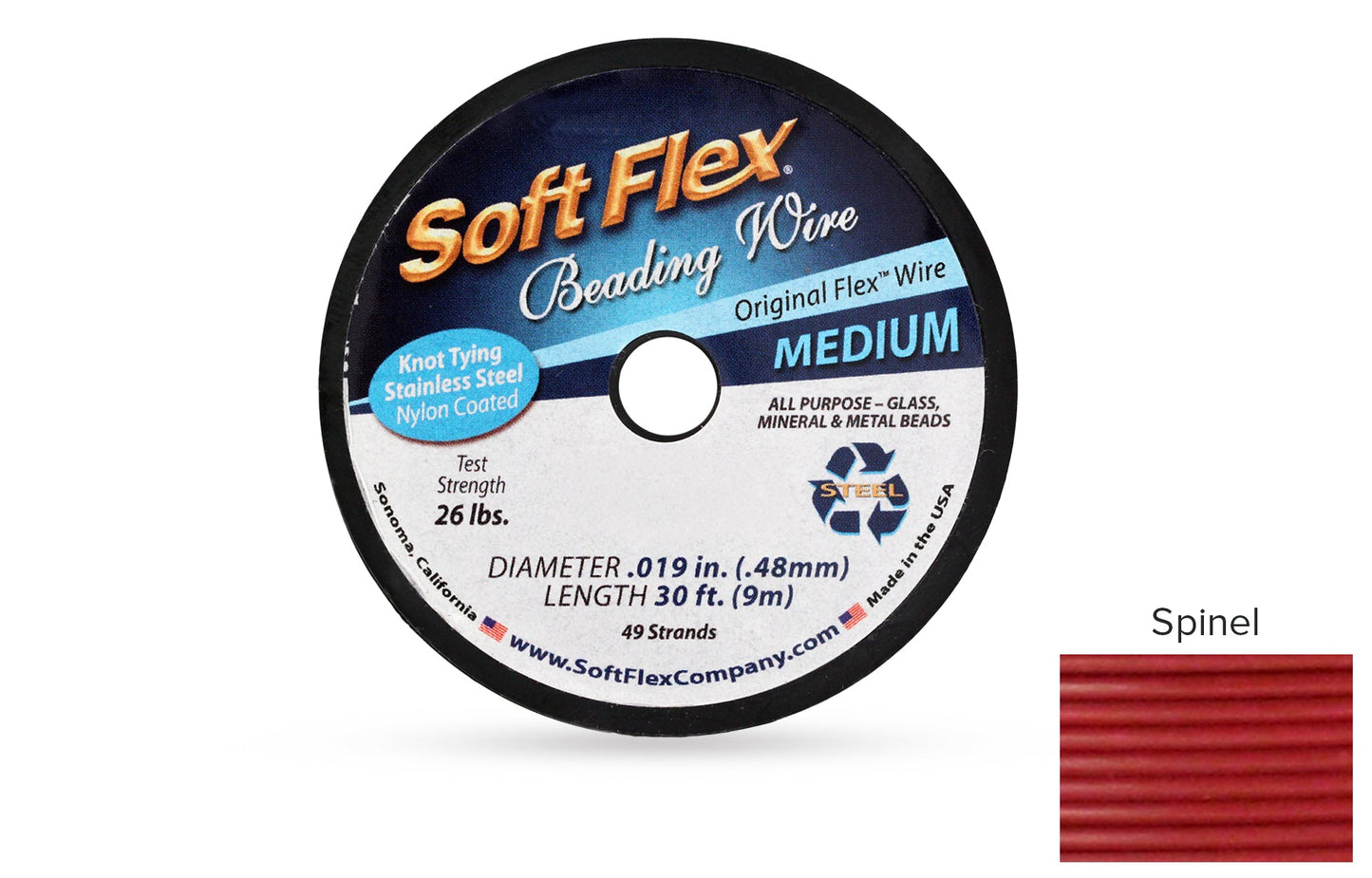 Soft Flex Beading Wire 49 Strand .019 Inch Spinel - 1spool