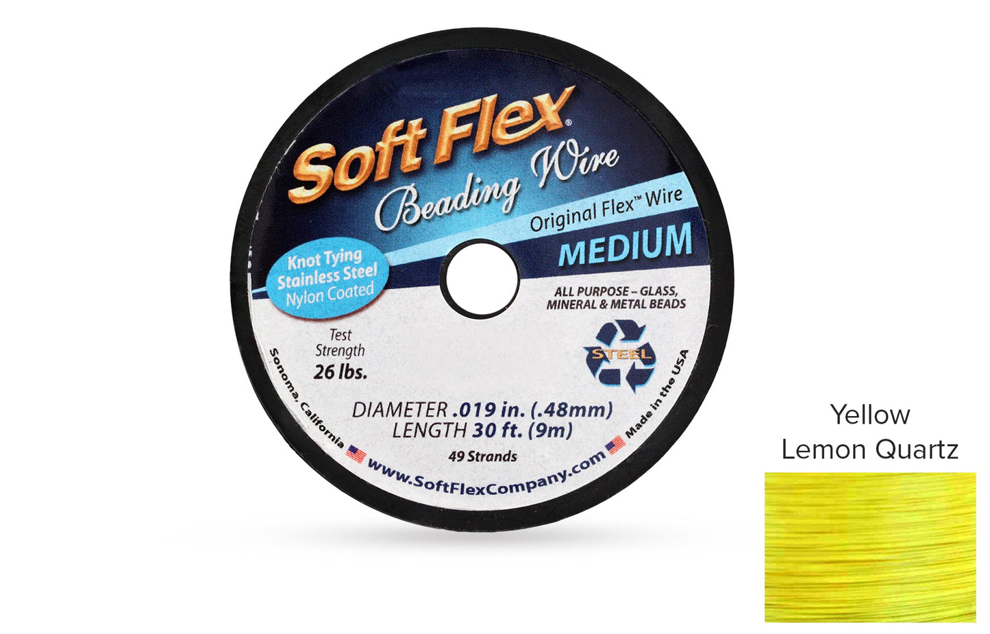 Soft Flex Beading Wire 49 Strand .019 Inch Lemon Quartz - 1spool