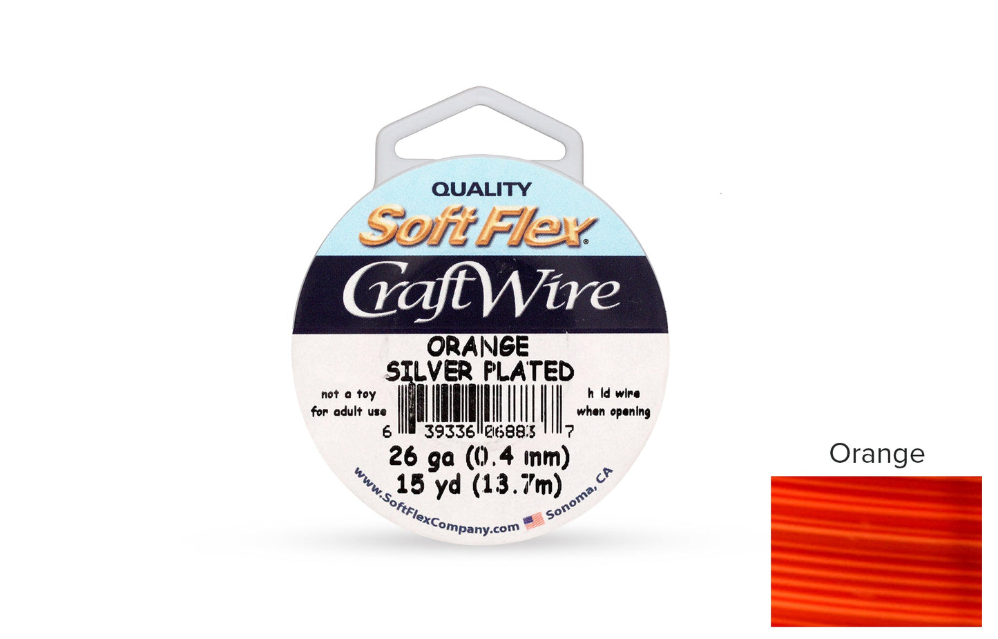 Craft Wire Soft Flex 26 Gauge Silver Plated Orange - 1 spool