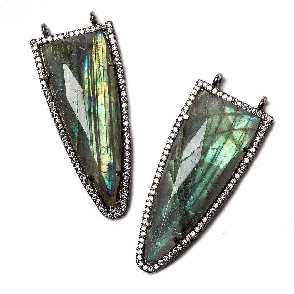 46x18mm Black Gold Bezeled White CZ & Labradorite Round Tip Point 1 piece