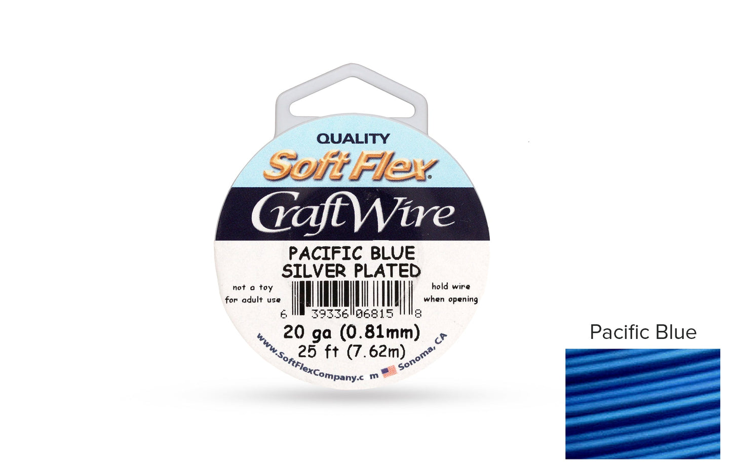Craft Wire Soft Flex 20 Gauge Silver Plated Pacific Blue - 1 spool