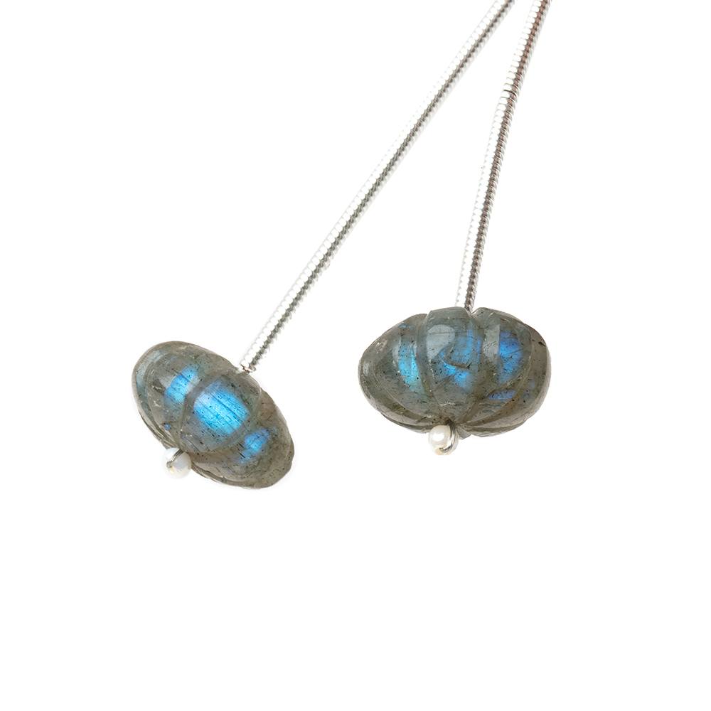 11-12mm Labradorite Carved Melon Focals Set of 2 Beads