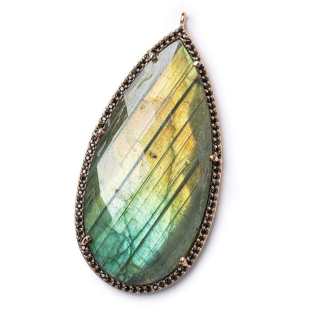 49x26mm Copper Bezel Black CZ & Labradorite faceted pear Pendant 1 piece