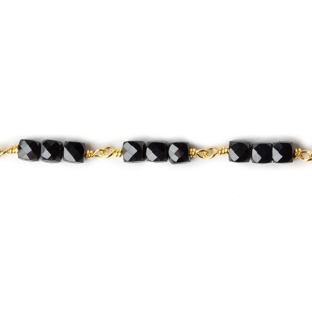 4mm Black Spinel micro faceted cube Vermeil Chain by the foot